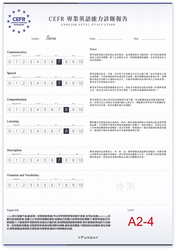 CEFR專業英語能力診断告